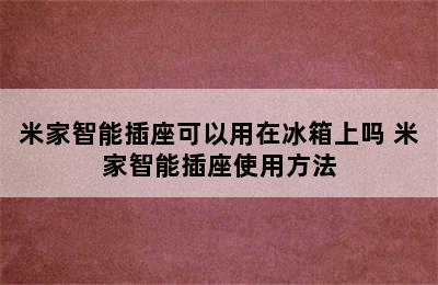 米家智能插座可以用在冰箱上吗 米家智能插座使用方法